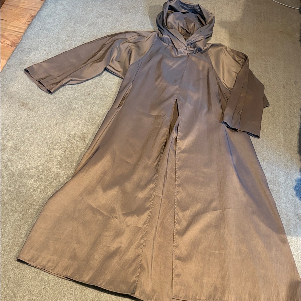 Marlys Ferree Rain Cape with large hood irredentist taupe & pink S